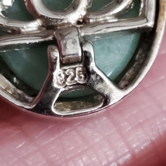 Vintage interchangeable locket Aventurine cabachon 925 sterling silver pendant - Picture 2 of 8